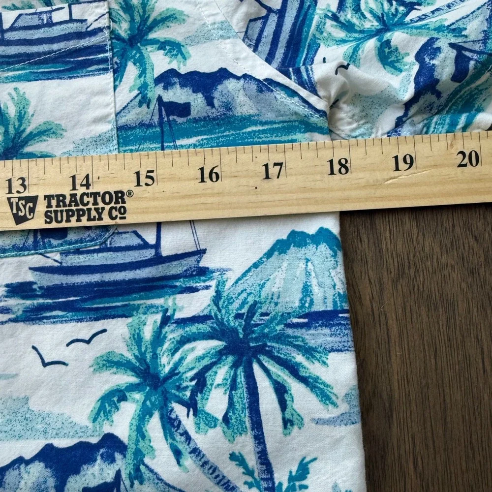 The Children's Place Tropical Button Down Kids 10/12 White Blue Excellent Palm